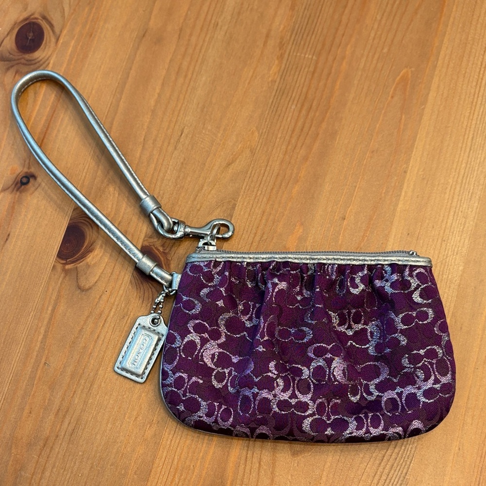 Coach Signature Pattern Purple Wristlet